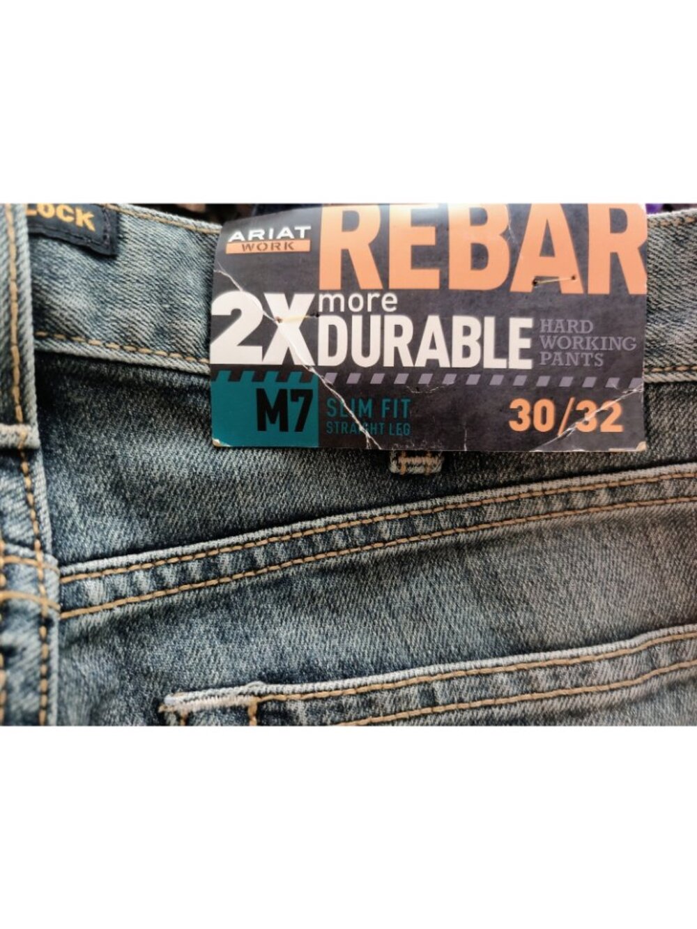 Ariat Work Rebar Durastretch M7 working Straight Leg Blue Denim Jeans 30X32 - Picture 9 of 15